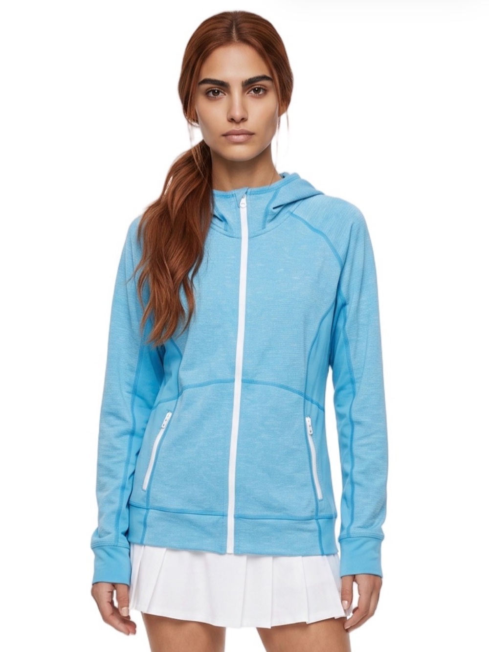 ZELLA Blue Hoodie Sweatshirt Workout wear Jacket Stretch fabric Long sleeves Zip